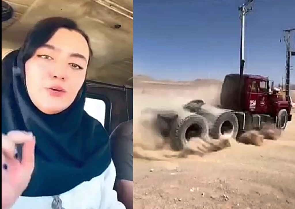 دستی کشیدن دختر جوان با کامیون ماک در فضای مجازی وایرال شد + ویدیو