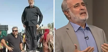سقوط مجری معروف صداوسیما از روی بشکه در راهپیمایی اربعین + ویدیو