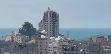 بلندترین برج نوار غزه توسط اسرائیل تخریب شد + ویدیو