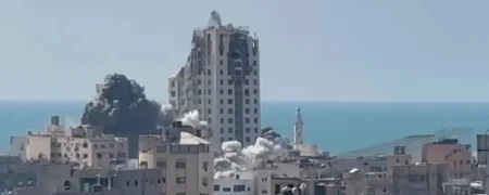 بلندترین برج نوار غزه توسط اسرائیل تخریب شد + ویدیو