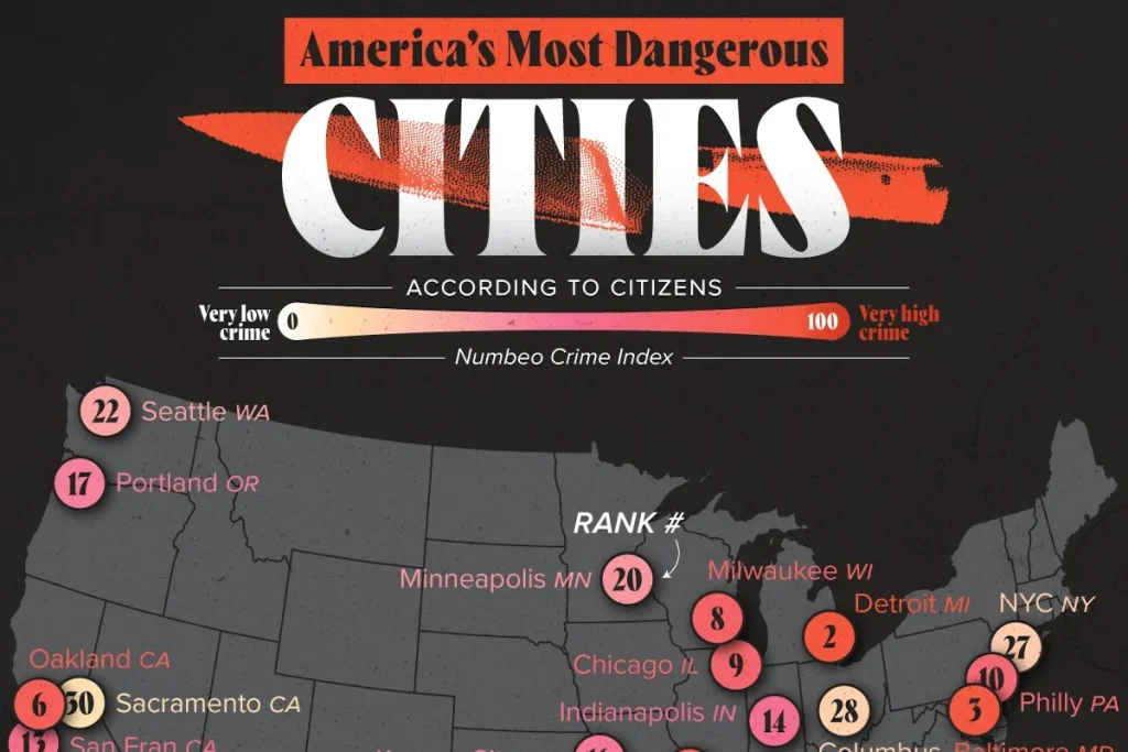 ۳۰ شهر آمریکا که از نظر شهروندان خطرناک‌ترین نقاط این کشور هستند + اینفوگرافی