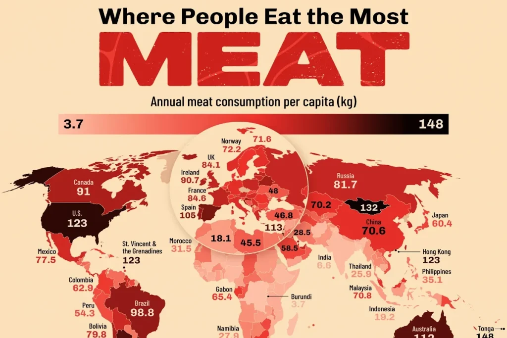 سرانه مصرف گوشت در جهان بر اساس آمار سازمان فائو + جایگاه نگران کننده ایران