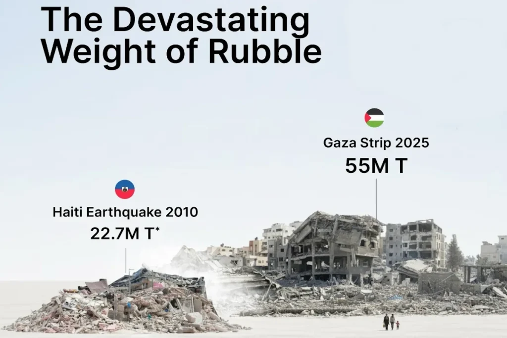 برآورد حجم آوار در غزه بعد از دو سال جنگ و مقایسه با زلزله هائیتی + اینفوگرافی