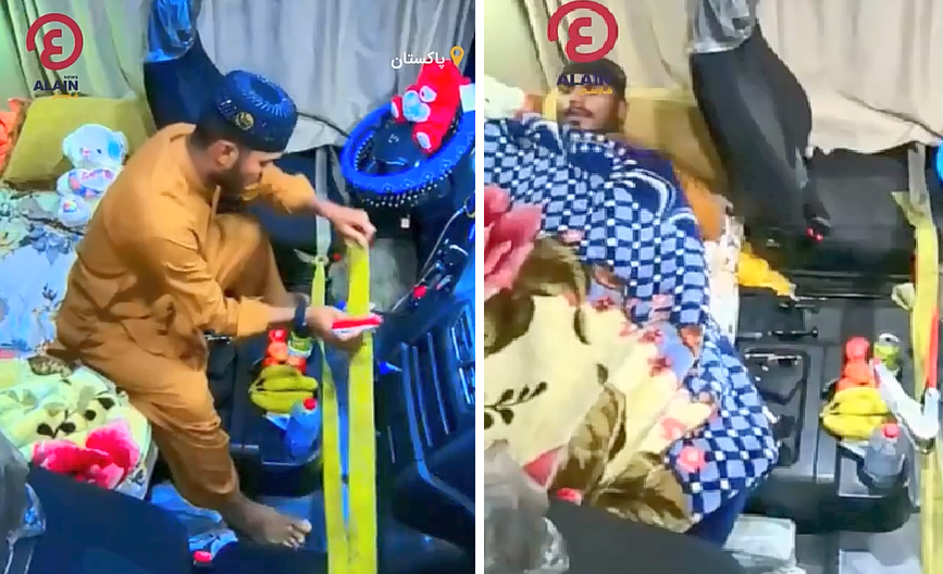 روش عجیب یک راننده پاکستانی برای جلوگیری از سرقت کامیون در زمان استراحتش + ویدیو