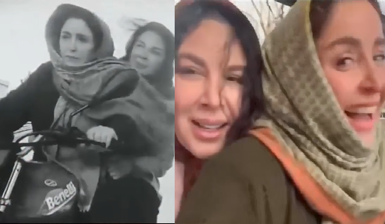 موتورسواری ژاله صامتی و شهره سلطانی در پشت‌صحنه سریال «سیاه چاله» + ویدیو