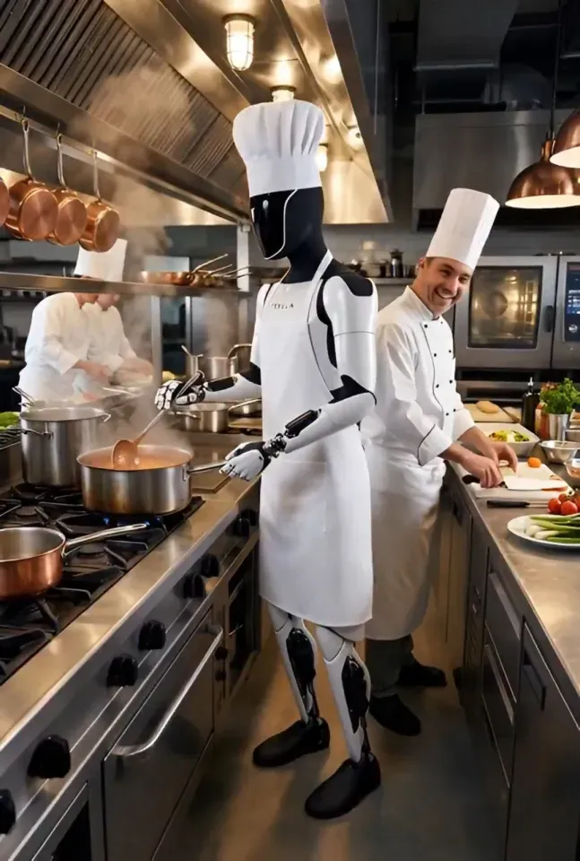ربات اپتیموس در حال آشپزی