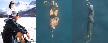 رکوردشکنی شگفت‌انگیز حبس نفس توسط غواص سوئیسی در عمق ۵۶ متری زیر یخ + ویدیو