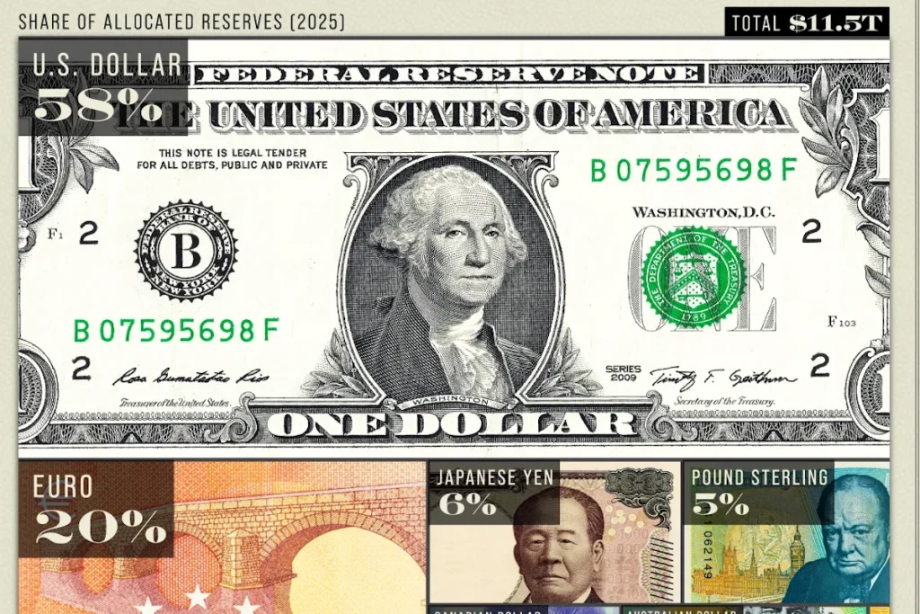 قدرتمندترین واحدهای پولی که به عنوان ذخایر ارزی جهانی نگهداری می‌شوند + اینفوگرافی