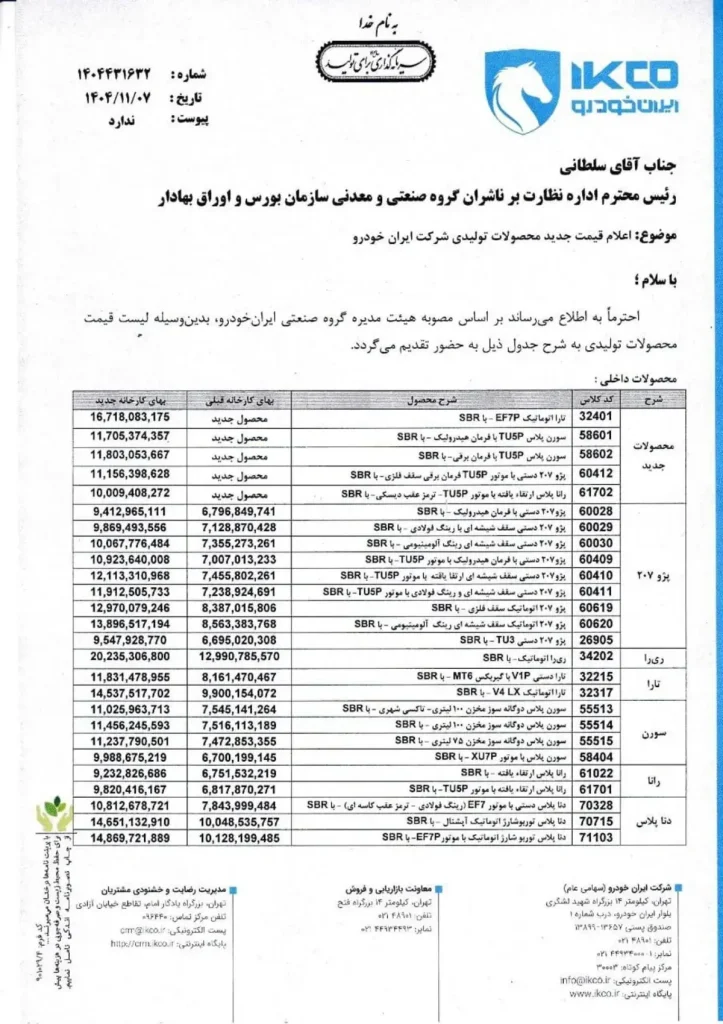 افزایش قیمت محصولات ایران‌خودرو