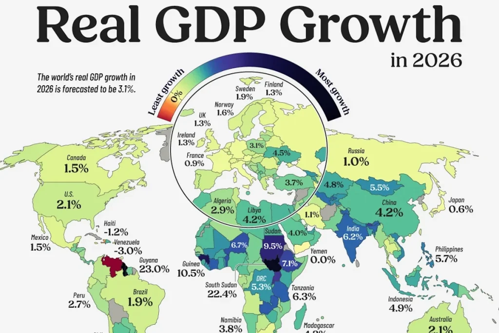 کشورهای با بیشترین و کمترین رشد تولید ناخالص داخلی در سال ۲۰۲۶ + اینفوگرافی