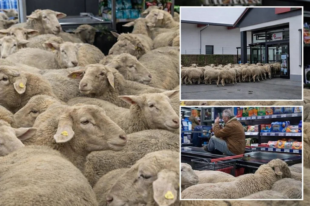 لحظه خنده‌دار ورود گله گوسفند به داخل یک فروشگاه مواد غذایی در آلمان + ویدیو