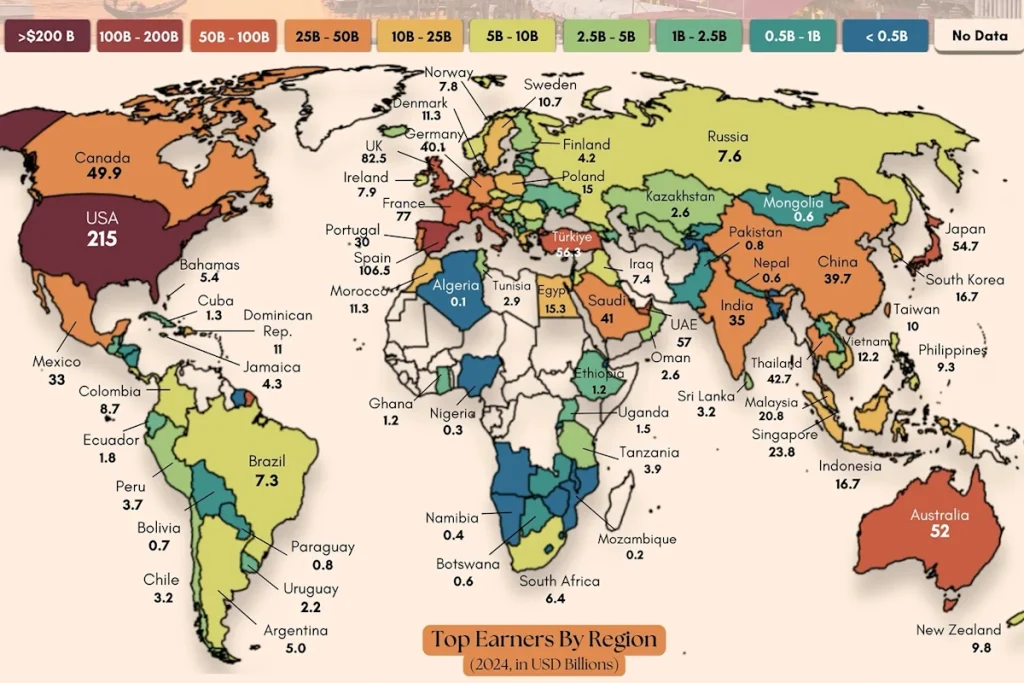 پردرآمدترین کشورهای جهان از صنعت گردشگری در سال ۲۰۲۴ + اینفوگرافی