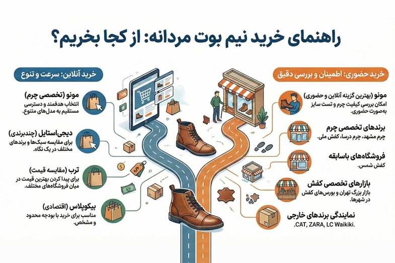 نیم بوت مردانه از کجا بخرم؟ +۱۰ فروشگاه برتر کفش در ایران