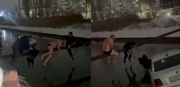 نجات نفس‌گیر کودک از تاکسی در حال غرق شدن در کانال یخ‌زده در داغستان + ویدیو