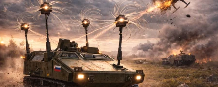 رونمایی نیروهای روسیه از زرهپوش ضد پهپاد جدید عجیب با کابلهای چرخان + ویدیو