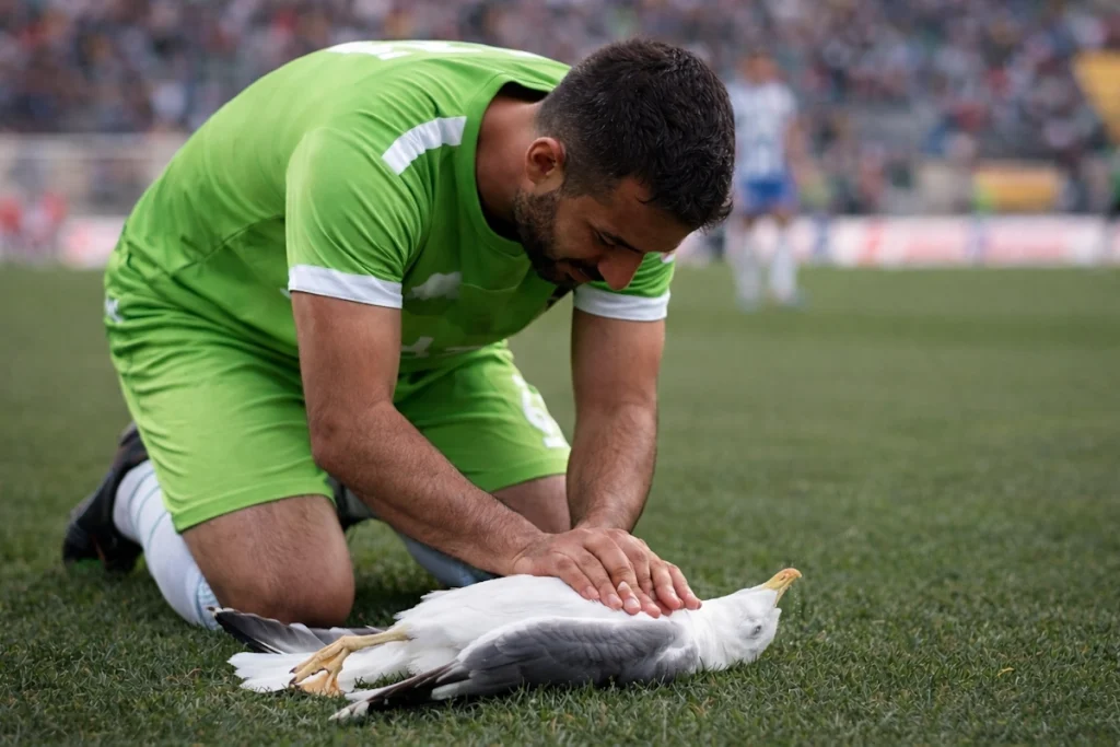 احیای قلبی مرغ دریایی در زمین فوتبال توسط فوتبالیست ترکیه‌ای + ویدیو
