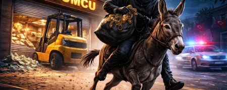 سرقت از جواهرفروشی با لیفتراک و فرار ناموفق سارق سوار بر الاغ در ترکیه + ویدیو