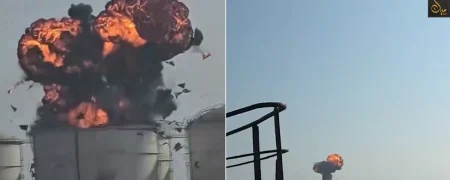 ویدئویی که ملوانان چینی از لحظه انفجار مخازن سوخت بندر صلاله عمان منتشر کرده‌اند