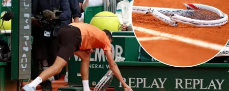 دنیل مدودف بعد از شکست به مدت ۴۰ ثانیه راکت خود را به زمین کوبید + ویدئو