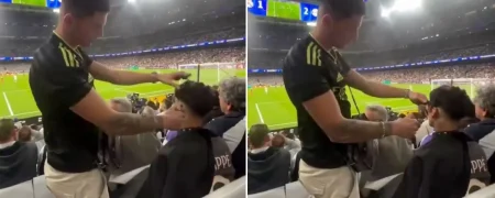 خشم هواداران از تماشاگری که وسط بازی رئال و بایرن روی سکوها موهایش را کوتاه کرد + ویدئو