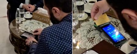 اولین پرداخت با «ویزاکارت» در سوریه؛ احمد الشرع در یک کافه کارت کشید + ویدئو