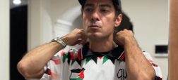نوید محمدزاده با لباس طرح پرچم فلسطین
