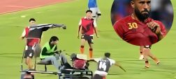 لحظه زیر گرفتن ستاره سابق لیگ برتر انگلیس با غلتک هنگام گرم کردن پیش از بازی + ویدیو