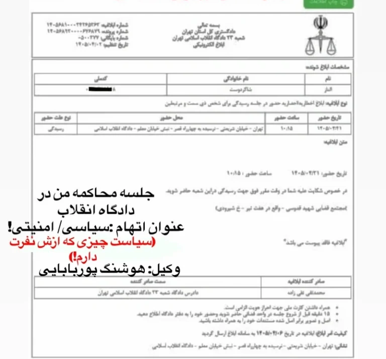 حکم زندان الناز شاکردوست